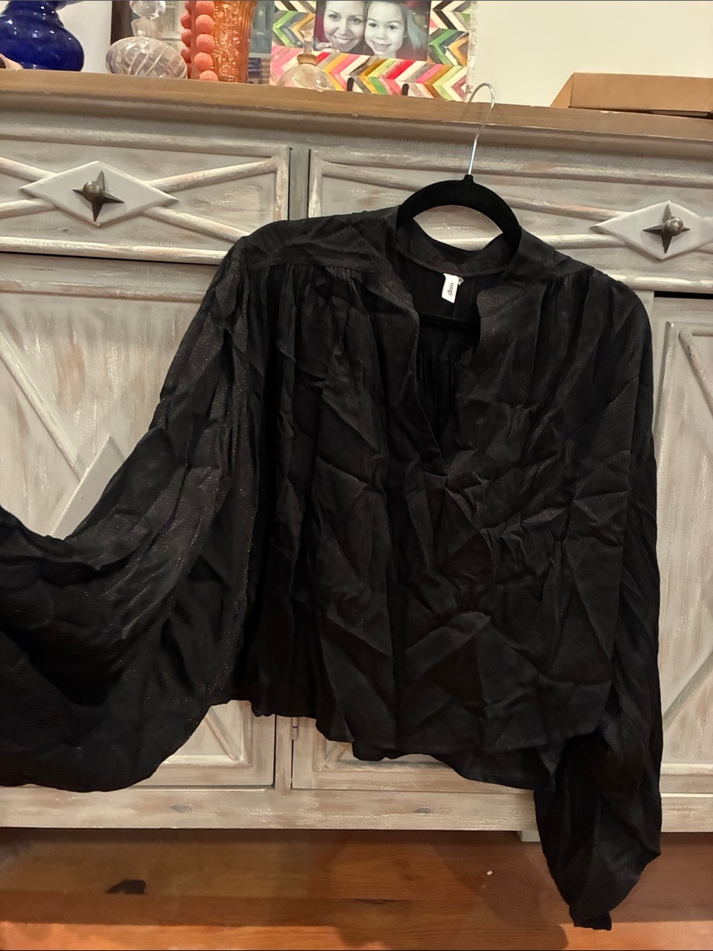 Black Long-Sleeve metallic Blouse